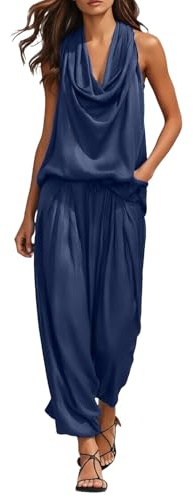 Traje de verano para mujer, de dos piezas, sin mangas, tops y cintura alta, pantalones de color sólido, moderno, elegante, conjunto de negocios, informal, ropa de verano, cuello en V, ropa de salón