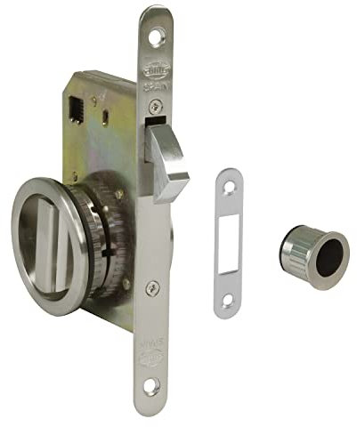 Amig - Cerradura de Embutir Mod.611 con Muletilla y Tirador para Puertas Correderas de Madera de Espesor 35-40 mm - Entrada: 50 mm - De Acero Acabado en Cromado Mate