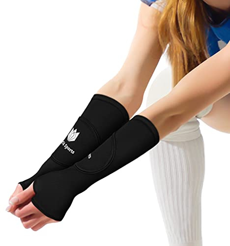 FitsT4 Sports Volleyball Arm Sleeves for Girls Passing Forearm Sleeves with Protection Pads and Thumbhole for Youth,Black 12