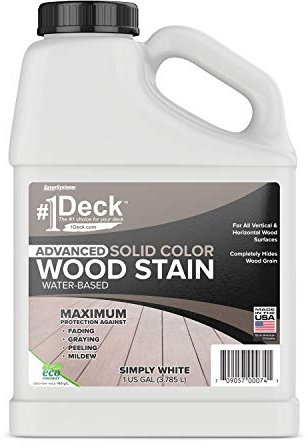 #1 Deck Premium Advanced Solid Color Outdoor Wood Stain and Sealer in One – Water Based Sealant for Wood Decks, Fences, & Siding - 1 Gal - Made in USA - Simply White