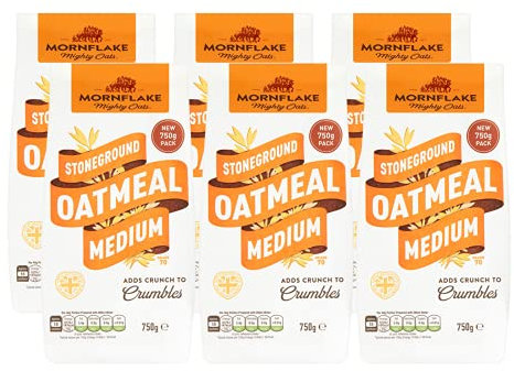 Mornflake - Mighty Oats Stoneground Medium Oatmeal 6x 750g. High In Fibre. Perfect For Breakfast Porridge Oats, Granola and Baking. Suitable For Vegan Diet