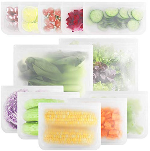 Gaoyong 12 Stück Lebensmittelbeutel, wiederverwendbare Gefrierbeutel, multifunktionale PEVA Küchenaufbewahrungsbeutel mit Reißverschluss, Kühlbeutel, BPA-frei, für Zuhause, Obst, Gemüse, Brot, Fleisch