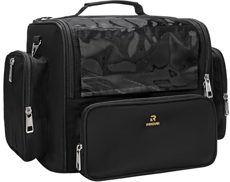 Makeup Brush Bag, Clear Makeup Brush Holder with Lid, Extra Large Capacity Travel Cosmetic Bag Makeup Artist Must Haves, Black Makeup Case, Make Up Organizers and Storage, with Adjustable Dividers