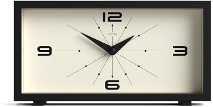 JONES CLOCKS® Odeon schreibtischuhr | Modernes rechteckiges Design | Schwarz | Stilvoller retrolook für Regal, Tisch, kaminsims oder nachttisch
