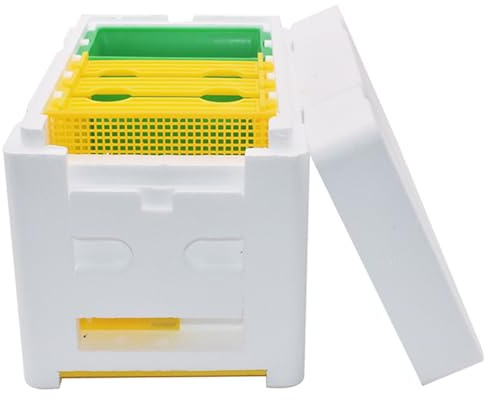 Weduspaty Bibox, Biboxar med Vattenmatare, 3 Ram Biskåda med Rutig Dörr, Mini Skum Nuc-Biskåda för Bin, Biskådatillbehör för Parning och Uppfostring, Biskåda