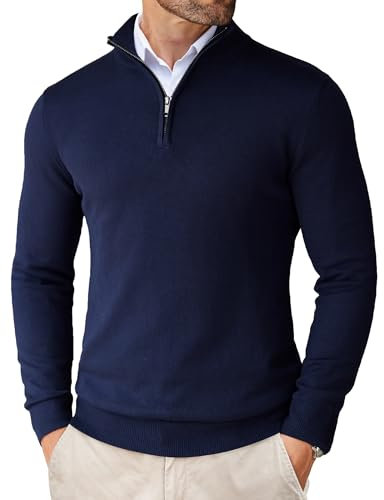 COOFANDY Herren 1/4 Zip Neck Stehkragen Pullover Rollkragen Strickpullover Troyer Herren Zipper Pullover Herrenpullover Reißverschluss Pullover Navy Blau XXL
