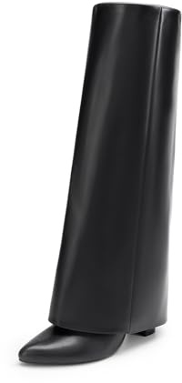 DREAM PAIRS Women's Knee-High Boots, Comfortable Chunky Block Heel Pointed Toe Pull On Side Zipper Suede Slouch Riding Boots SDKB2408W,Size 8,Black-Pu,SDKB2408W