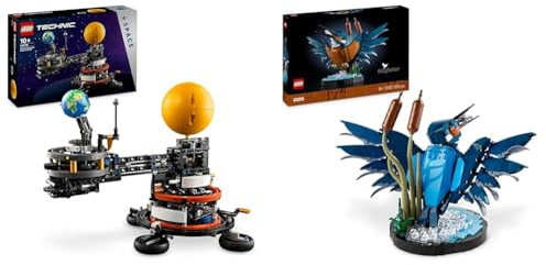 LEGO Technic Planet Earth and Moon in Orbit Model Building Set & Icons Kingfisher Bird Set, Model Building Kit for Adults