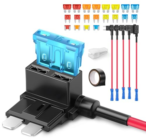 JOREST Strömtjuv bil 6 stycken, 3 typer standard mini mikro-kontaktsäkringsadapter, 12–32 V add-a-krets bilsäkring plattsäkringsadapter set med 20 st (5A 10A 15A 20A) bilsäkringar