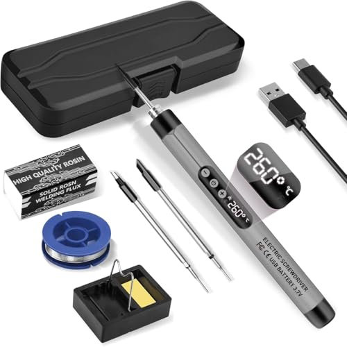 Juego de soldador con batería, recargable por USB, soldador con LCD, temperatura ajustable 330 ℃-450 ℃, 3 puntas de soldadura, alambre de soldadura, pasta de soldadura, pasta de soldadura, profesional