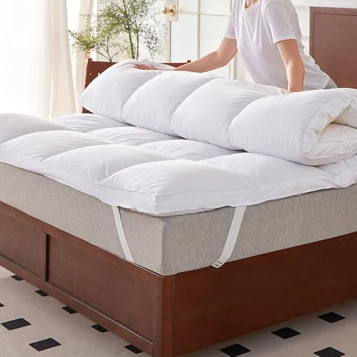 DOWNFOCUS Matratzentopper 140x200cm aus 100% Goose Federn, 7cm Höhe mit Goose Federn Topper 100% Baumwolle Bezug Daunendicht, Öko-Tex 100 Klasse 1 Zertifiziert, Downpass