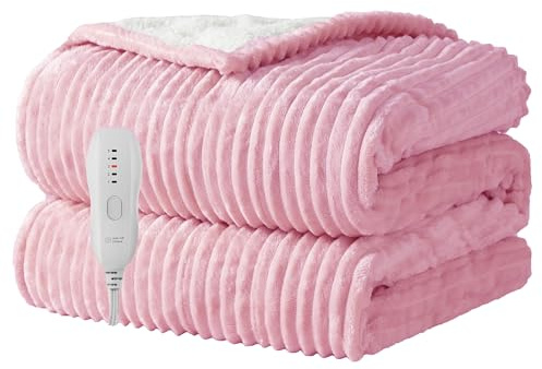 Texciting Heated Blanket Electric Blanket Throw 50”X60”-Heating Throw with 5 Heat Settings-3 Hours Auto Off,ETL Certified,Machine Washable (Pink)