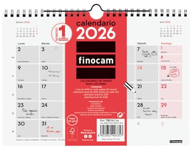 Finocam - Calendario da parete 2026 Mese Vista Gennaio - Dicembre 2026 (12 mesi) | Calendario 2026 per annotare | Planner mensile Neutro - Italiano