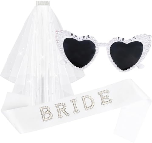 Brimekichio Bride Sunglasses Bride Sash and Veil for Bachelorette Party Decorations Bachelorette Party Accessories Favors Pearl