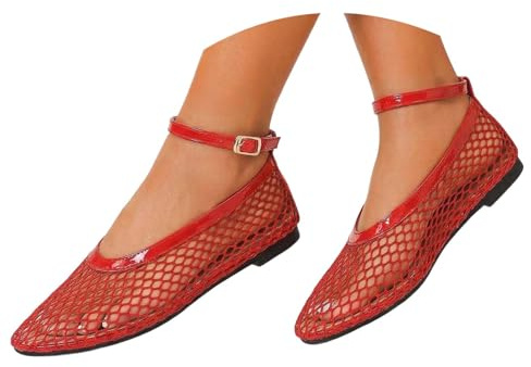 Générique Ballerines en résille ajourée pour Femme, Chaussures Plates légères avec Bride à Boucle réglable, Semelle Souple antidérapante, parfaites pour Le Quotidien et Les Sorties Estivales