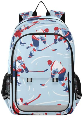 Mnsruu Sac à dos de joueur de hockey sur glace pour garçons et filles, sac d'école, sac à dos décontracté pour ordinateur portable, sac à dos de voyage, sac à dos de voyage pour femmes