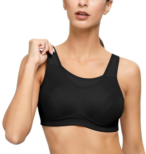 Deyllo Donna Reggiseno Sportivi Alto Impatto Supporto Totale Senza Ferretto Nero 4D