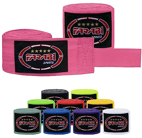 Farabi Sports Boxing Handlindar 2,5 och 4 meter långa boxningssjalar med par för MMA, Muay Thai, träning, kickboxning och stridssporter (Pink, Vuxen (4 meter))