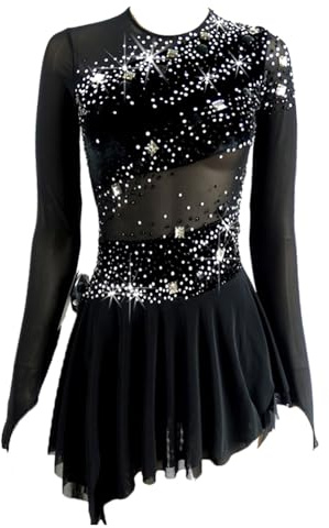 LIUHUO Figure Skating Dress - Black Velvet Dress for Girls Competition