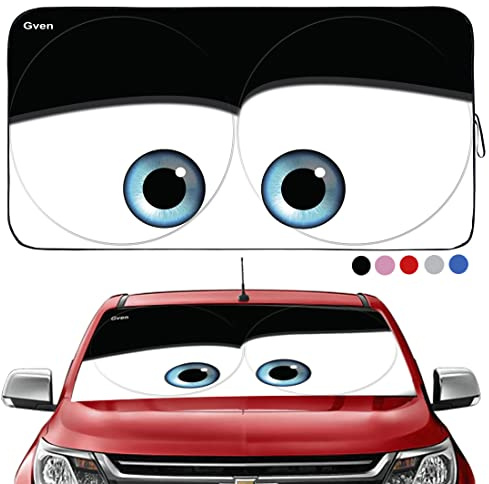 Gven Parasol Delantero para Coche, Divertido diseño de Ojos de Coche, bloquea los Rayos UV, Plegable, Mantiene tu vehículo Fresco