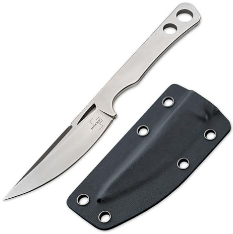 BÖKER PLUS Gekai full metallkniv – fast metallkniv med Kydex skärda och bältesadapter – minimalistisk helstålkniv – Droppoint bälteskniv med fast D2-blad