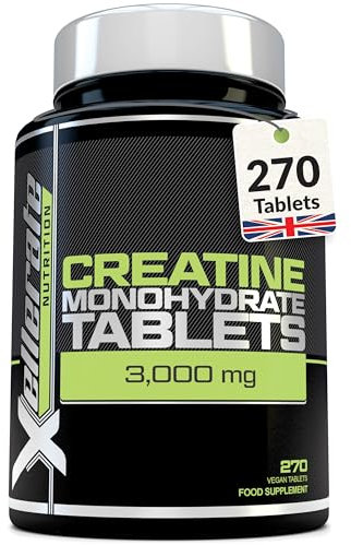 Monohidrato de Creatina 3000mg - 270 Comprimidos Veganos - Pre y Pos Entrenamiento - Suministro 3 Meses - Nu U Nutrition Sports