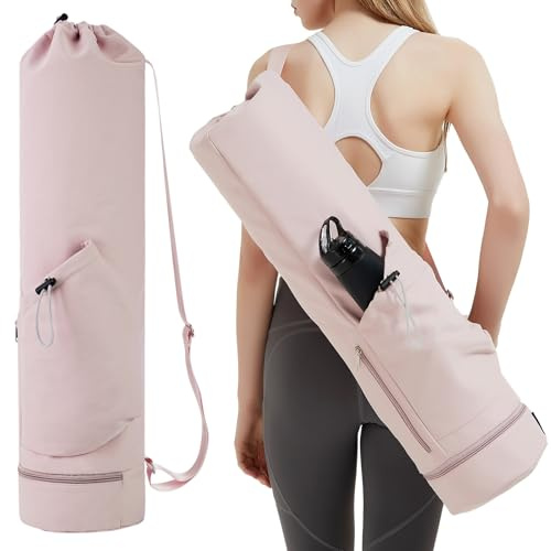 sportsnew Yoga Mat Bag with Adjustable Shoulder Strap, Easy-Access Opening Yoga Bag with Phone Pocket Wet Compartment & Bottle Pocket Lightweight for Women Men