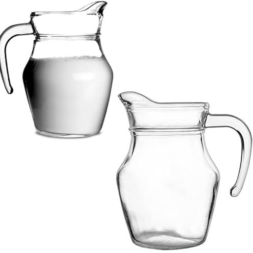 2 Pezzi, Brocca da Mezzo litro, 500ml,in Vetro Trasparente con Manico, caraffa per servire Acqua, Bevande, Vino, Succo, 13x14,5x10cm,per casa, Cucina
