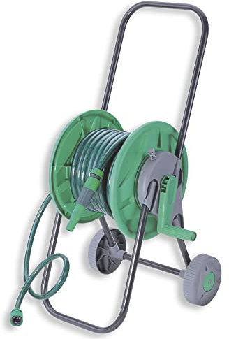 HERSIG - Carro Manguera Jardin con Ruedas - Carrete con Manguera Jardin 15m (43x45x78cm) - Enrollador Portátil para Riego, Terraza, Patio, Balcón, Fácil de Usar y Transportar
