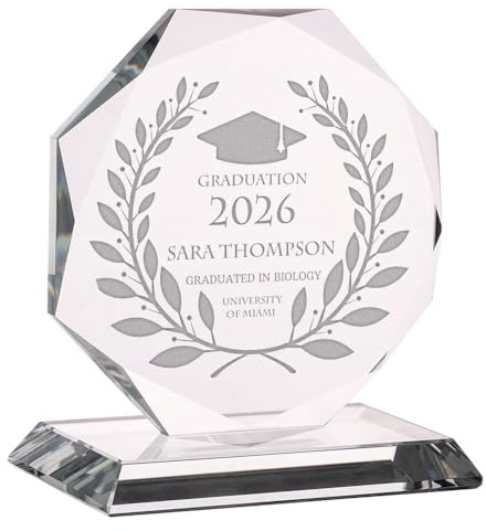 Wanapix | Trophée Personnalisé avec Nom et Texte | Verre Gravé (échelle de Gris)| Trophée Personnalisé | Boîtier de Rangement Inclus | Octogonal 10 cm | Diplôme