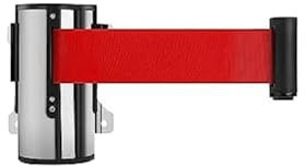 Holdfiturn Rope Barriers 5M 16.4ft Queue Barrier Belt Wall Mounted Retractable Security Belt Rope Barrier Retractable Barrier for Outdoor Ribbon Control Crowd (Red)