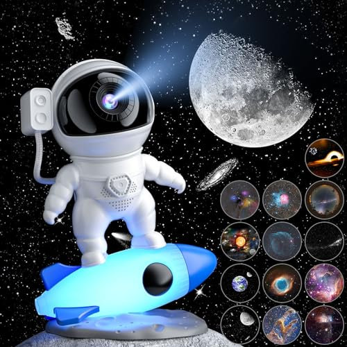 CHICLEW LED-stjärnhimmel, projektor, astronaut, 360° justerbar, galaxprojektor med 4K 13 filmskivor, nattlampa, stjärnhimmel, projektor, barn, baby, vuxna för sovrum