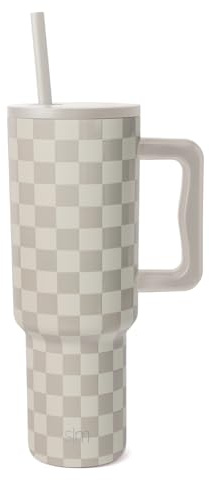 Simple Modern Thermobecher mit Strohhalm und Griff | Isolierter Edelstahl-Trinkbecher Eiskaffee-Reisebecher | Geschenke für Frauen und Männer | Trek | 1180ml | Checkmate