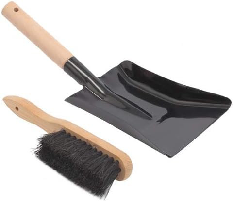 YSAMAX Metal Ash Shovel With Brush, Coal Shovel With Wooden Handle, Fireplace Cleaning Set, Scoop Dustpan For Garden, Home, BBQ, Metal Brush Pan Set, Sturdy Natural Wooden Handle, Durable PP Plastic