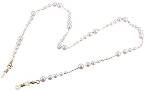 QUARKZMAN Chaîne pour lunettes, cordon de lunettes perlé de 26 pouces autour du cou, support de sangle de chapeau, lanières, blanc