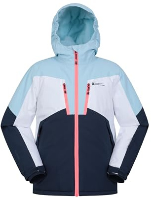 Mountain Warehouse Galactic Kids Waterproof Ski Jacket - Detachable Hood, Taped Seams, Breathable, Integrated Snowskirt - Winter, Skiing, Snowboarding Light Blue Kids Size 11-12 Years