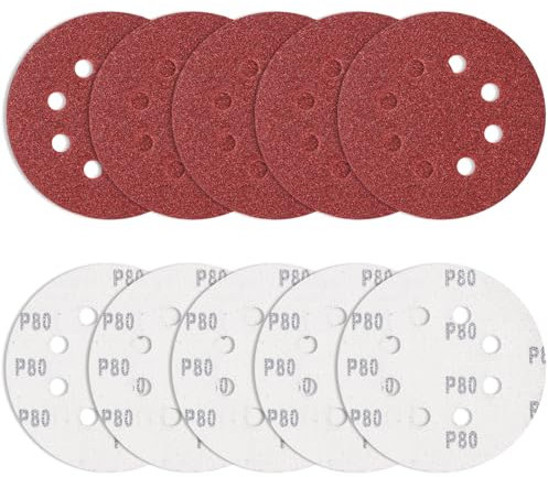 Bolatus Lot de 10 Feuilles abrasives 125 mm Grain 80, disques abrasifs Ronds excentriques 8 Trous pour ébavurage et ponçage des Points de Soudure
