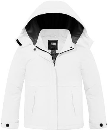 ZSHOW Girls' Ski Jacket Warm Hooded Winter Coat Waterproof Snowboard Jacket(White,18-20)