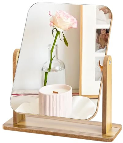 Encuryna Standspiegel Klein, Stehend Holz Beauty Kosmetikspiegel, Freistehend Tischspiegel für Schminktisch Schreibtisch, Schlafzimmer, Badezimmer Abnehmbar Einfachen