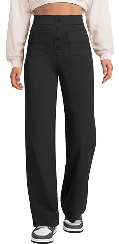 Oyamiki Wide Leg Black Trousers Women Elasticated Waist Stretch Pants Office L