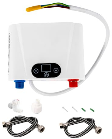 5,5KW Untertisch Druckfest Wasserdicht Elektrisch Durchlauferhitzer, Tankloser Wassererhitzer mit LED Warmwasser bei 30-55℃ für Küche, Schnelles Aufheizen