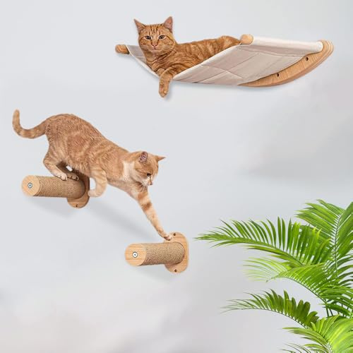 MENGDA Hängematte für Katzen, Wandmontage, großes Regal für Katzen, mit 2 Klettersäulen für Katzen, faltbar, Katzenbett, Tragfähigkeit 18 kg