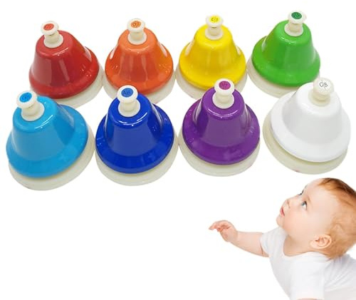 Campanas de mano de 8 notas, campanas de ocho tonos | Material didáctico Bell colorido,Música educativa para niños pequeños, juego de campanas de mano, campanas de escritorio, campanas de mano para gu