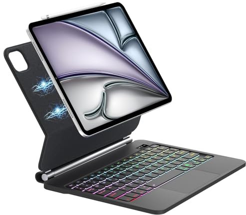 FOGARI Magic Tastatur Hülle für iPad Air 13 2025/2024 (M3/M2), Magic Keyboard für iPad Pro 12.9 (6/5/4/3 Gen), QWERTZ Deutsches, Magnetischer Ständer Magic Keyboard mit Multi Touch Trackpad, Schwarz