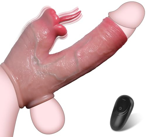 Penis Sleeve Vibrator Cock Ring - Penis Extender Cock Sleeve Delay Ejaculation with Clitoral Stimulator, Remote Control Penis Enlarger Elastic Penis Ring with 10 Vibrating Mode, Male Sex Toys for Men