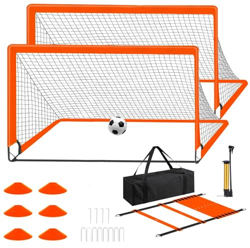 2XPortería de Fútbol Kit- Gran portería de fútbol para niños y Adultos，Porterias de Futbol para Jardin con Bolsa de Transporte Incluye Balon de Futbol y Conos183*120cm