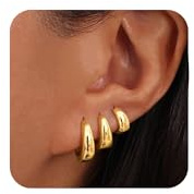 Lysjoy Boucles d'oreilles Femme, 3 Paires Creoles Acier Inoxydable, Boucle d'oreille Acier Inoxydable, Creoles Or Femme, Cadeaux d'anniversaire pour Filles et Femmes