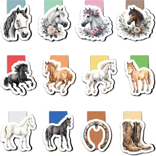 12 Pack Magnetic Bookmark, Tixlux Horse Style Book Marker Clip Sets for Kid, Teacher, Students, Book Lovers, Back to School Gifts Supplies