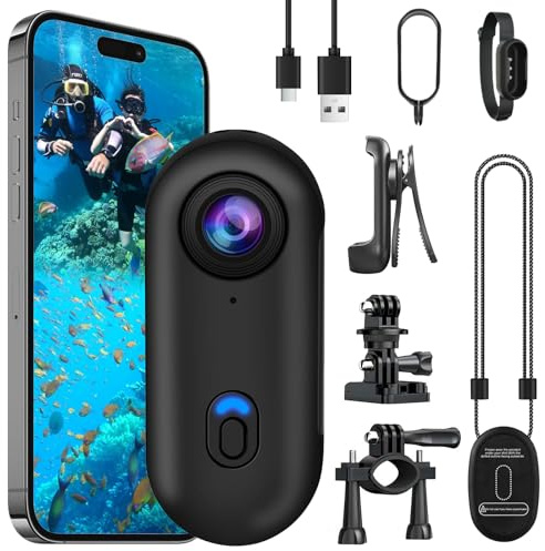 OBEST Action Camera 4K 360° Motorcycle Helmet Cam, Mini Bodycam POV Cam, Magnetic Saw Vlog Camera, Underwater 30m Waterproof WiFi Action Camera 120°Wide Angle, Motorbike Camera (BLACK)