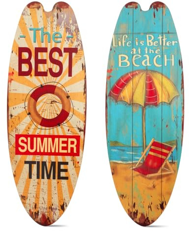 JULMELON 2 tavole da surf, decorazione da parete, per surf, arte, spiaggia, per l'estate, per la piscina, per la camera tropicale, per esterni, bar, feste, decorazione da parete (45 x 16 cm)